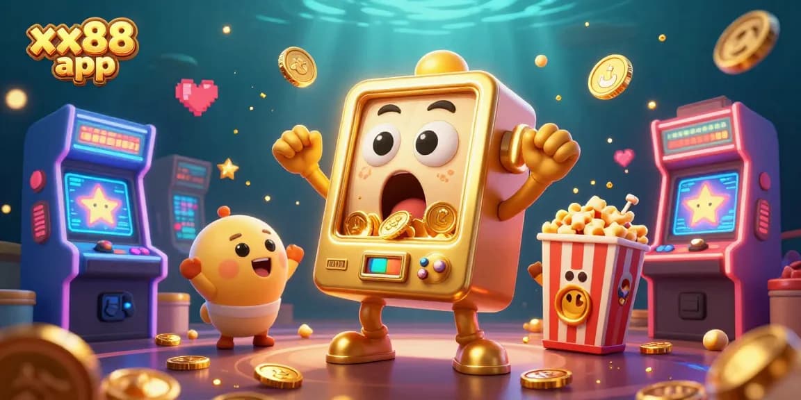 Spin the reels and win big with the xx88 app; a dynamic illustration showing a golden slot machine hitting the jackpot!