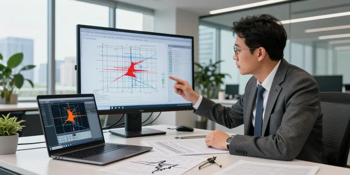 Seismic Design Engineer Canada reviewing architectural plans in a modern office