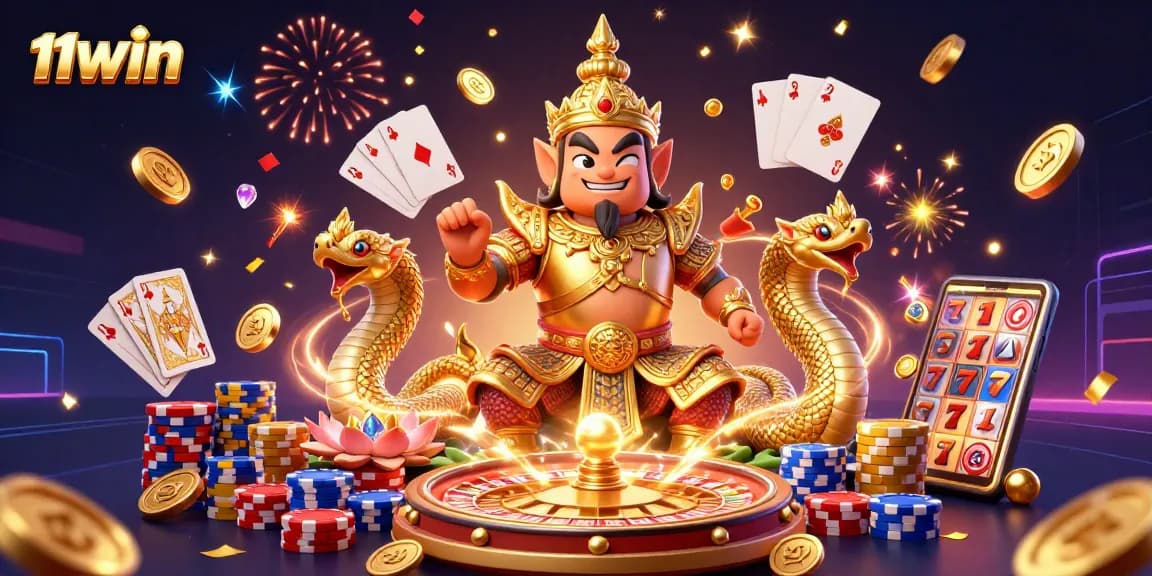Engage in thrilling action with 11WIN featuring dynamic gambling elements and vibrant characters.