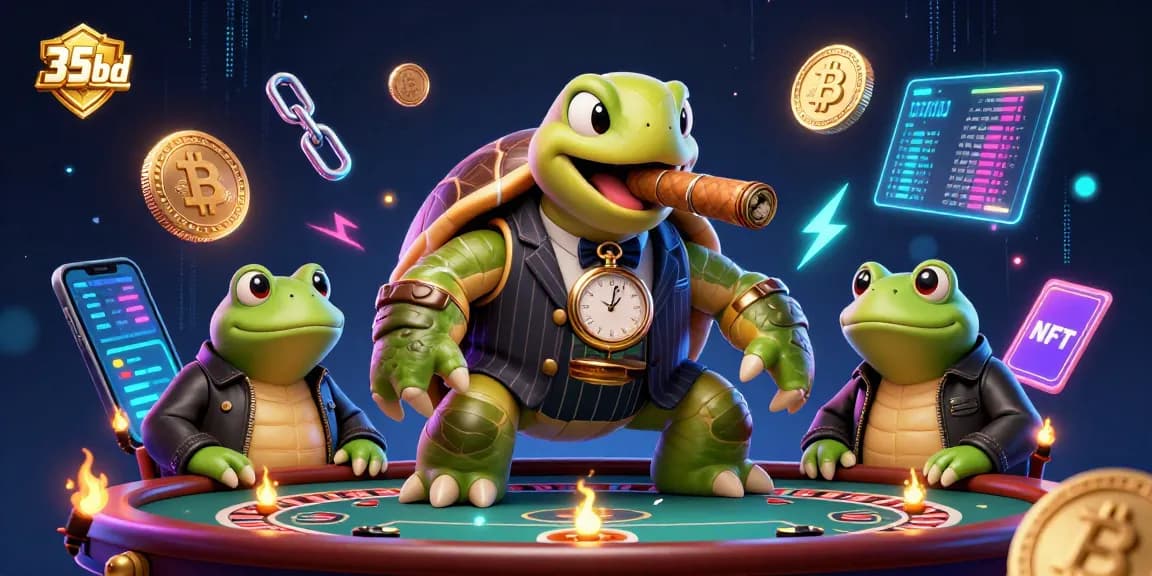 35bd showcases a lively casino scene featuring a snapping turtle mobster and bullfrog enforcers.