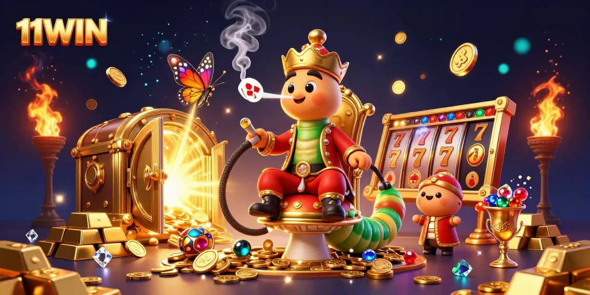 Join the action with 11WIN for vibrant casino thrills in a 3D illustration of a magical gaming world.