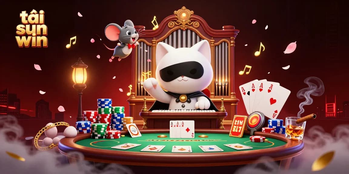 Experience an exciting gaming moment with tải sun win in this vibrant casino scene featuring poker elements and dynamic characters.