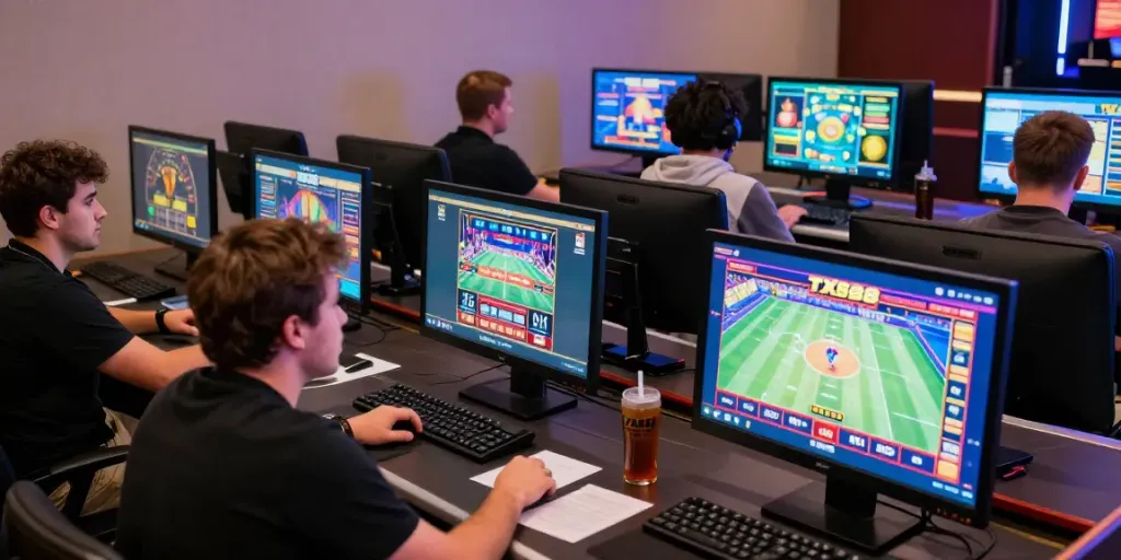 A diverse group enjoying an online betting experience on TX88, highlighting excitement and user engagement.