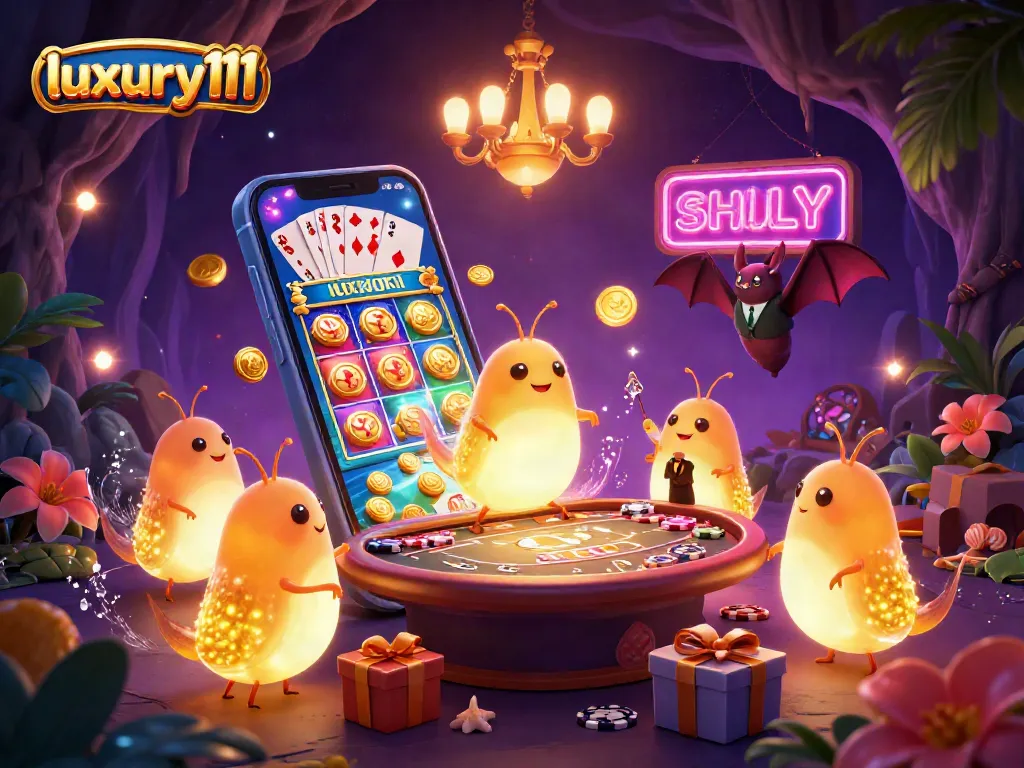 Experience winning moments at luxury111 with bioluminescent glowworms lighting a vibrant cave casino.