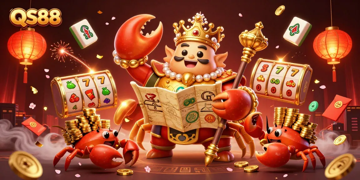 Experience thrilling slot games at QS88 as a golden crab emperor guides you through a treasure-filled adventure.