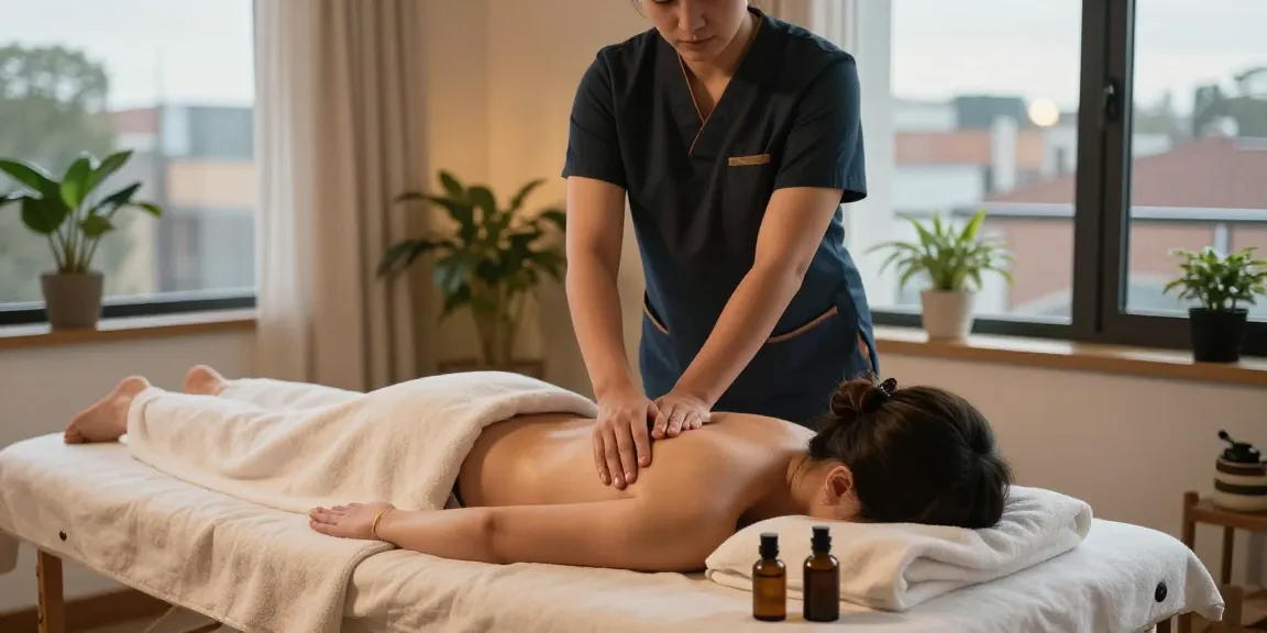 Relaxing 의정부출장안마 session with a therapist providing a soothing Swedish massage in a serene home environment.
