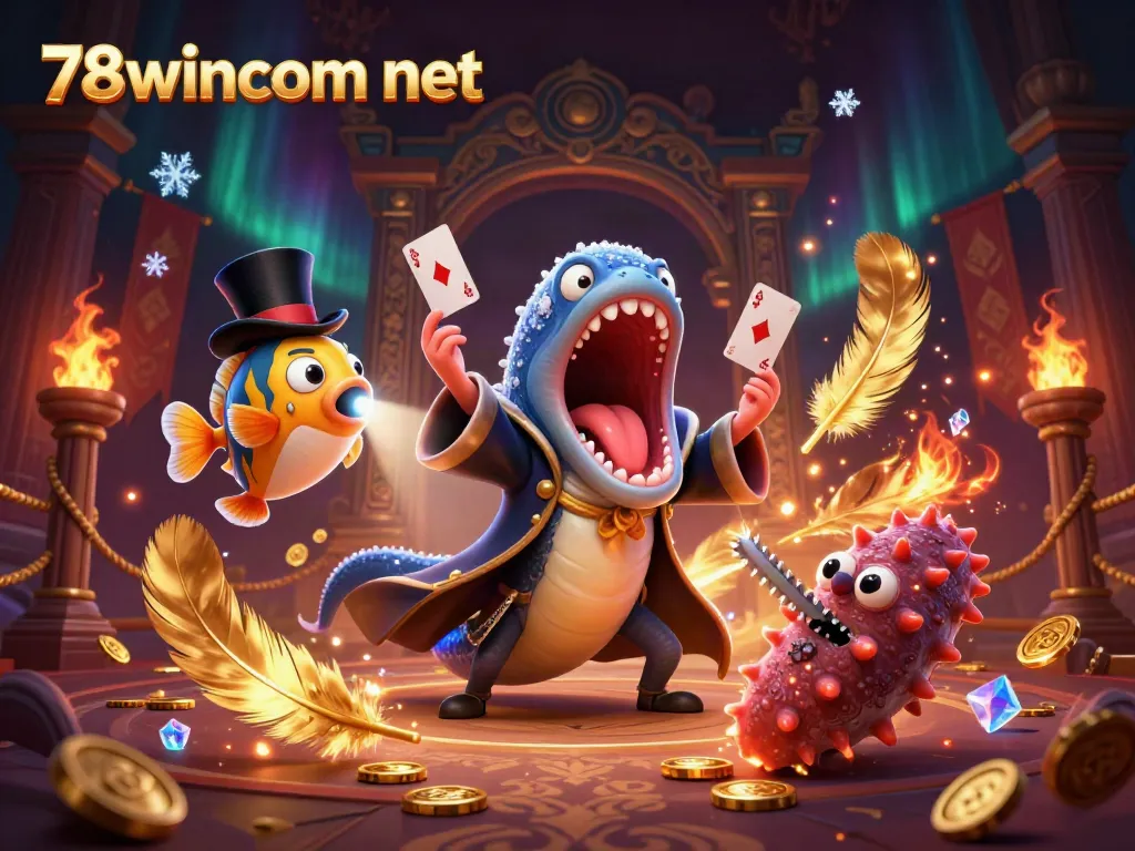 Experience vibrant action with 78wincom net as glowing sea creatures perform magic tricks in a thrilling gambling scene.