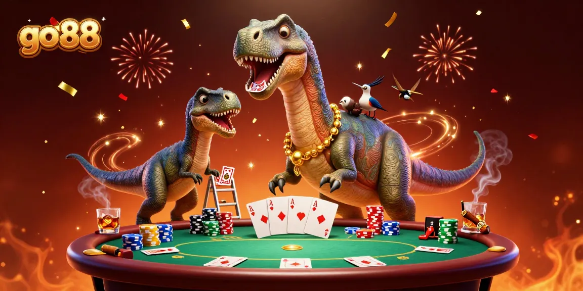 Experience thrilling action at go 88 with a dynamic casino scene featuring giant characters and vibrant elements.