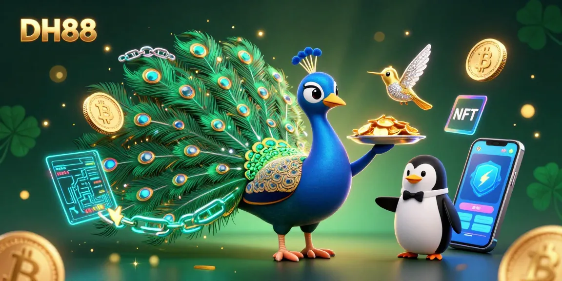 Experience DH88's vibrant online casino with golden chips and crypto elements in a dynamic gambling scene.