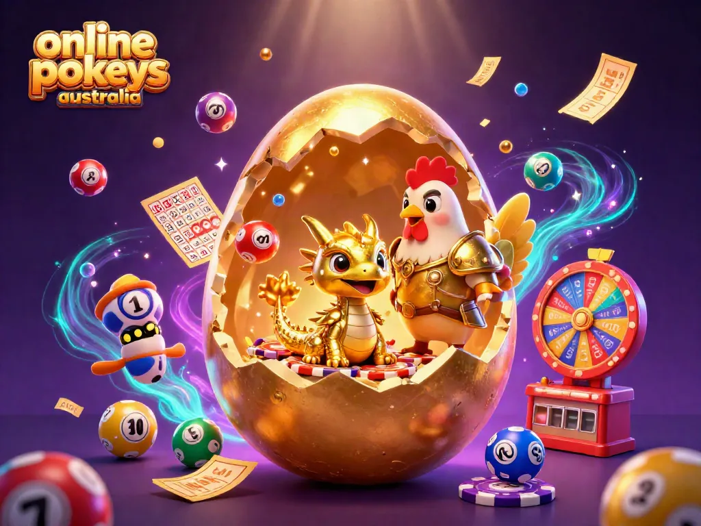 Experience vibrant action with online pokies australia featuring a golden dragon and casino elements dynamically bursting with color.