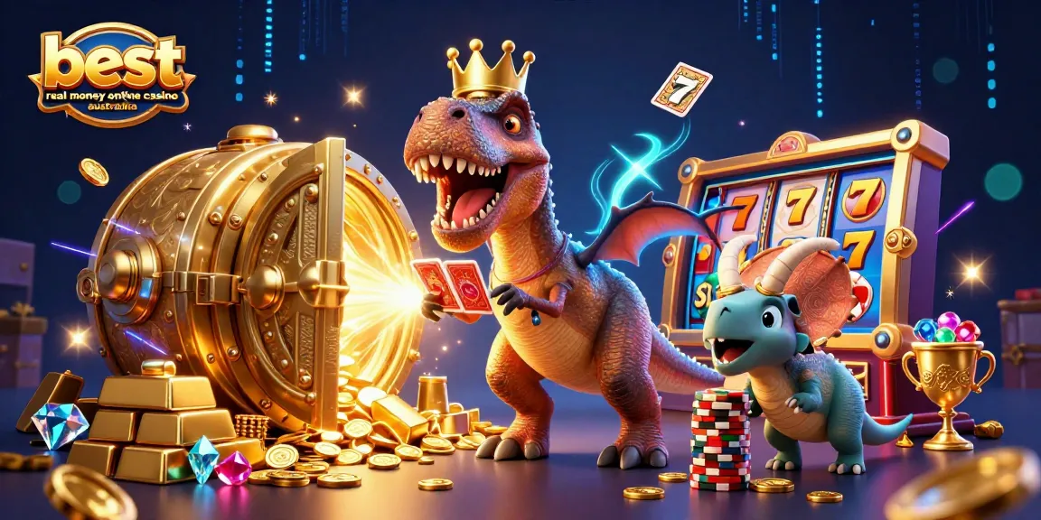 Experience thrilling moments at the best real money online casino Australia with a vibrant 3D illustration.