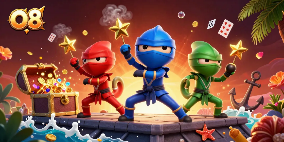 Experience thrilling wins at O8 with a vibrant casino scene featuring chameleon ninjas.