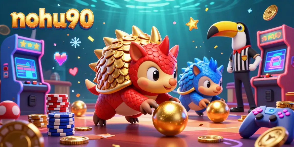 Experience vibrant gameplay with nohu90 as colorful pangolins roll into golden balls in a casino.
